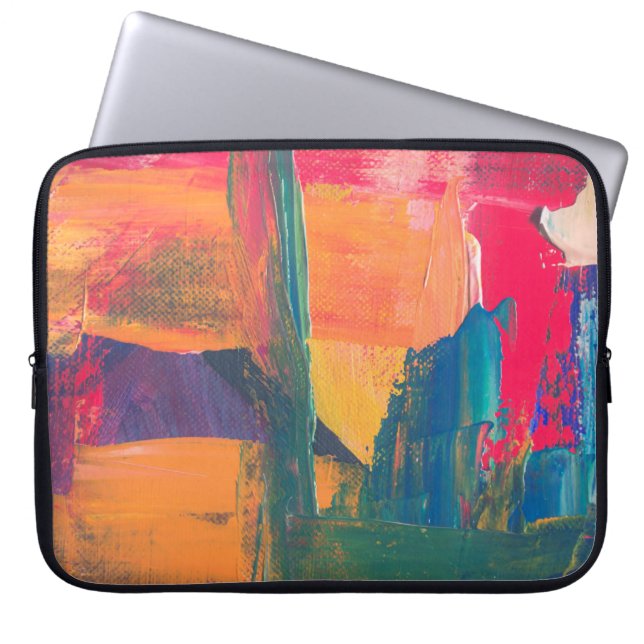 Funda Para Portátil Pintura abstracta verde, amarilla y roja (Frente)
