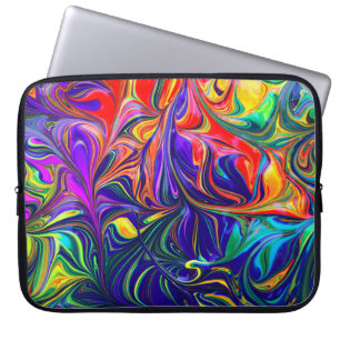 Funda Para Portátil Pintura abstracta verde púrpura y naranja