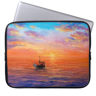 Funda Para Portátil pintura al óleo abstracta de barcos de pesca y mar