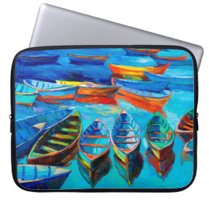 Funda Para Portátil pintura al óleo de barcos y mar sobre lienzo. Suns