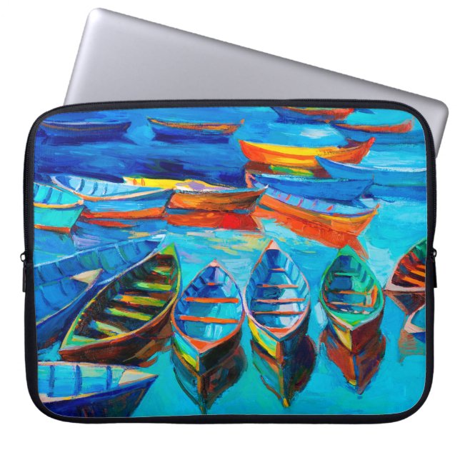 Funda Para Portátil pintura al óleo de barcos y mar sobre lienzo. Suns (Frente)