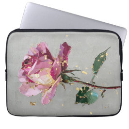 Funda Para Portátil Pintura al óleo de rosa rosa con hoja de oro impre