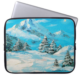 Funda Para Portátil pintura al óleo, paisaje de montaña invernal con s