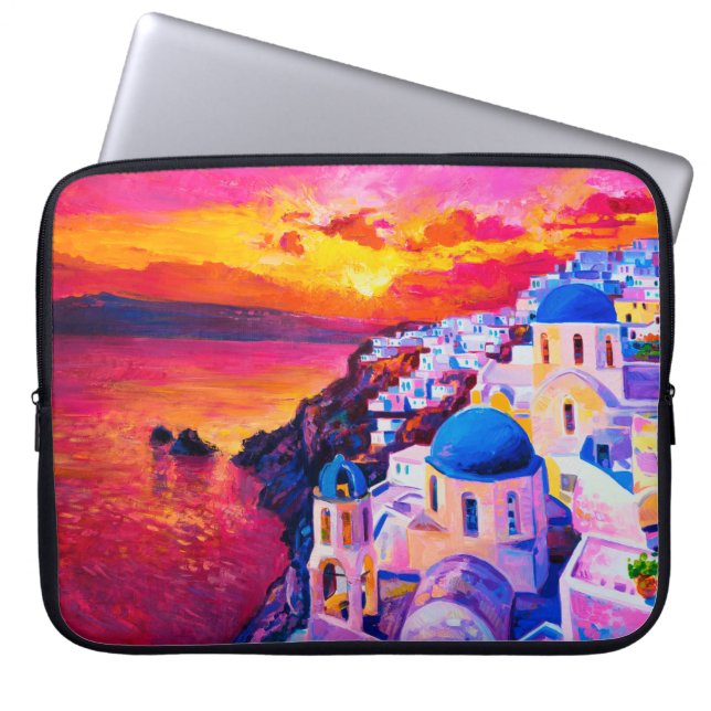 Funda Para Portátil pintura al óleo sobre lienzo. Atardecer sobre la i (Frente)
