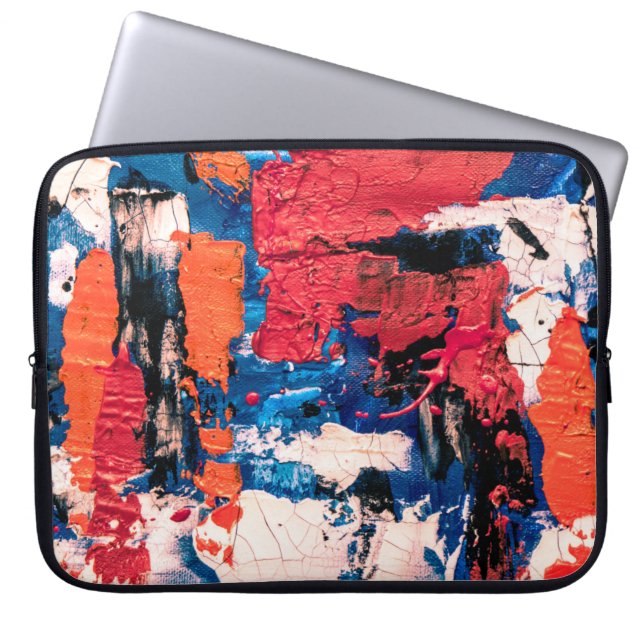 Funda Para Portátil Pintura azul, naranja, roja y negra (Frente)