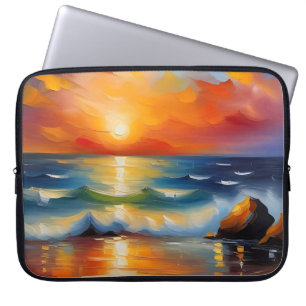 Funda Para Portátil Pintura de aceite de la puesta de sol de los naran