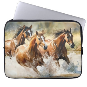 Funda Para Portátil Pintura de acuarela de 3 caballos salvajes en el a