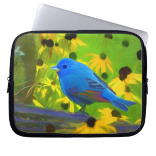 Funda Para Portátil Pintura de amarre índigo - Arte original de aves