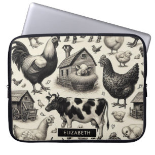 Funda Para Portátil Pintura de animales de granja de cosecha de vintag