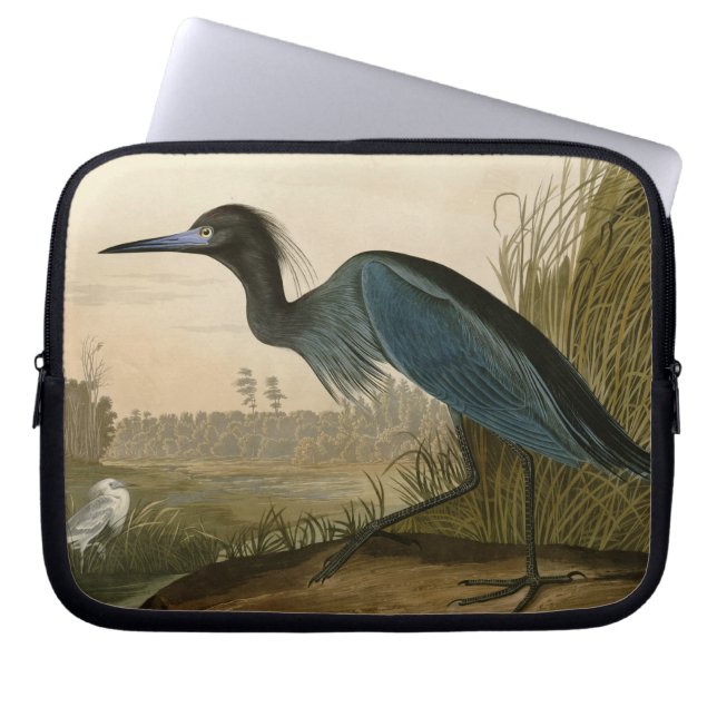 Funda Para Portátil Pintura de Blue Crane Heron Audubon (Frente)
