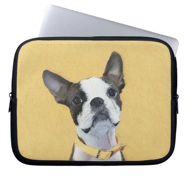 Funda Para Portátil Pintura de Boston Terrier - Arte de Perro Original (Frente)