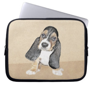 Funda Para Portátil Pintura de cachorro de abeja de Basset - Arte Perr