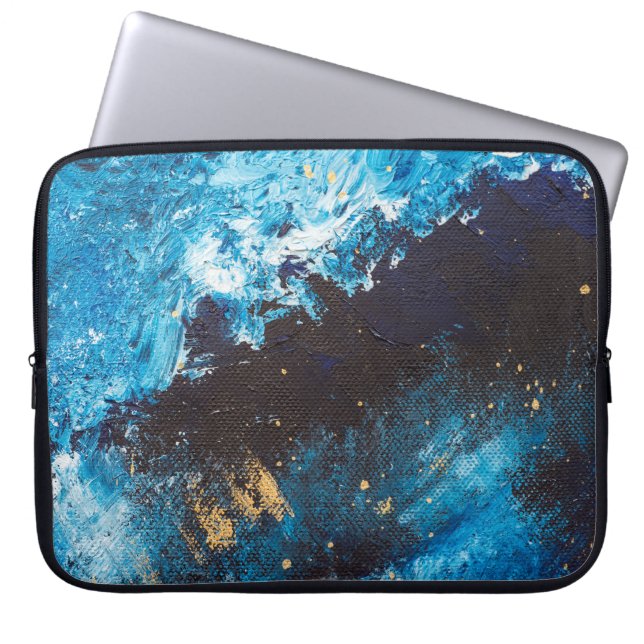Funda Para Portátil Pintura de cielo estrellado azul acrílico. (Frente)