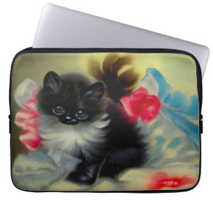 Funda Para Portátil Pintura de gatito blanco y negro vintage