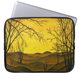Funda Para Portátil Pintura de Gouache: cielo amarillo, marrón.