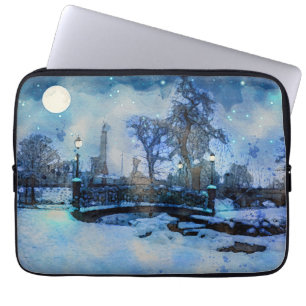 Funda Para Portátil Pintura de la noche de invierno en el parque de la