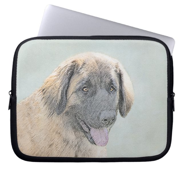 Funda Para Portátil Pintura de Leonberger - Arte de Perro Original. (Frente)