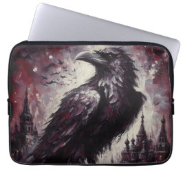 Funda Para Portátil Pintura de pájaro de gallo gótico Raven Crow gris 