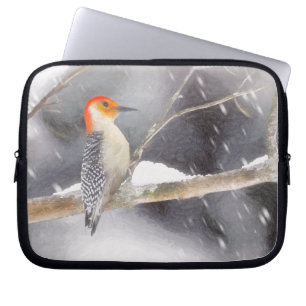Funda Para Portátil Pintura de pájaro de madera roja