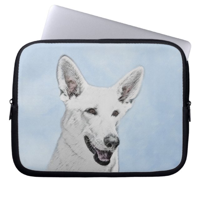 Funda Para Portátil Pintura de pastor blanco - Arte de perro original  (Frente)