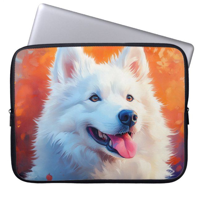FUNDA PARA PORTÁTIL PINTURA DE UN HERMOSO PERRO BLANCO SAMOYED (Frente)