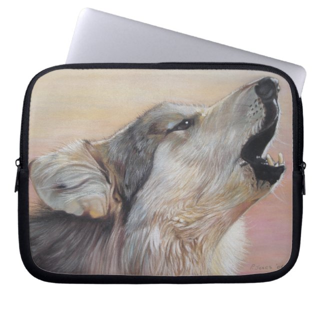 Funda Para Portátil pintura de vida salvaje de lobo gris chillón (Frente)