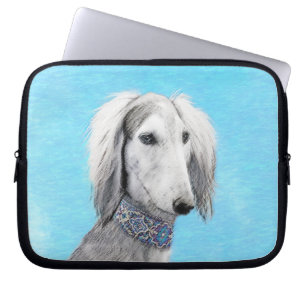 Funda Para Portátil Pintura Saluki (plateada) - Arte Perro Original.