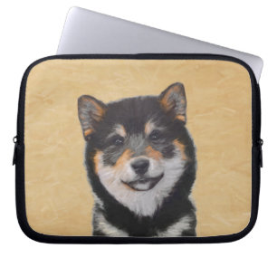 Funda Para Portátil Pintura Shiba Inu (Negro y Tan) - Arte de perro