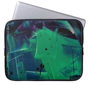 FUNDA PARA PORTÁTIL PINTURA VERDE Y AZUL ABSTRACTA