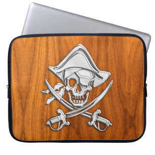 Funda Para Portátil Pirata al estilo plateado en la Veneer de teca