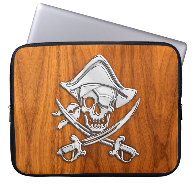 Funda Para Portátil Pirata al estilo plateado en la Veneer de teca (Frente)