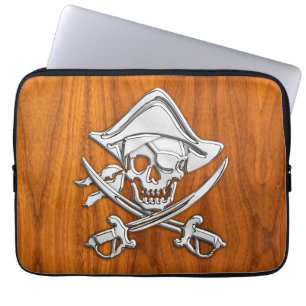 Funda Para Portátil Pirata al estilo plateado en la Veneer de teca