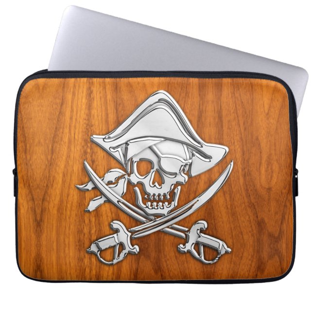 Funda Para Portátil Pirata al estilo plateado en la Veneer de teca (Frente)