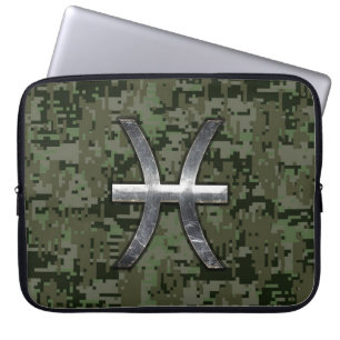 Funda Para Portátil Pisces Zodiac Sign on Woodland Digital Camo Decor