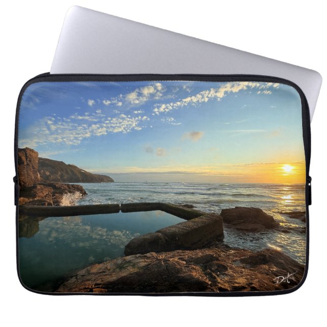 Funda Para Portátil Piscina Perranporth Beach al atardecer (Frente)