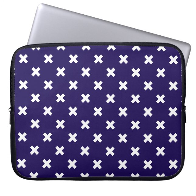 Funda Para Portátil Pisos cruzados blancos sobre azul marino (Frente)