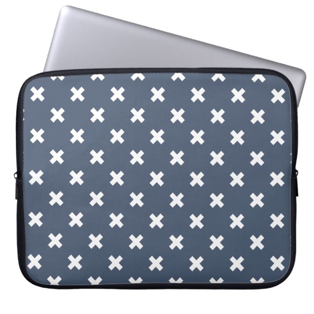 Funda Para Portátil Pisos cruzados blancos sobre gris-azul (Frente)