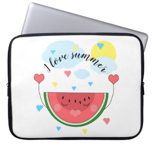 Funda Para Portátil Pista de sandía, texto "Amo el verano"