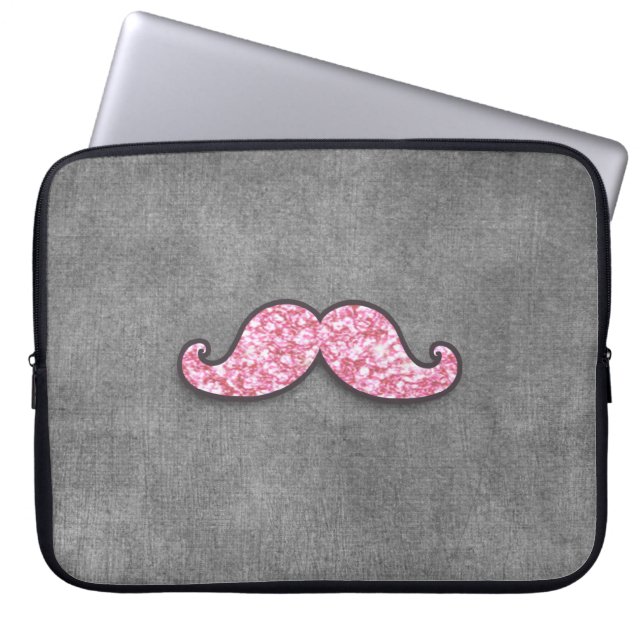 FUNDA PARA PORTÁTIL PIZARRA DEL GRIS DEL BIGOTE DEL PURPURINA DEL ROSA (Frente)