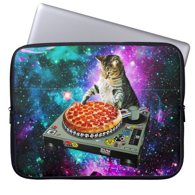 Funda Para Portátil Pizza del gato de DJ del espacio (Frente)