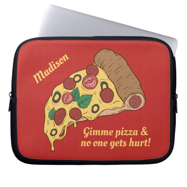 Funda Para Portátil Pizza Slice nombre personalizado y mangas de texto (Frente)