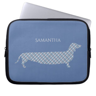 Funda Para Portátil Plaid Dachshund sobre el azul personalizado