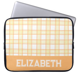 Funda Para Portátil Plaid Preppy Moderno de Letra Universitaria Naranj