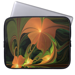 Funda Para Portátil Planta de fantasía Resumen Fractal Verde Rust Brow