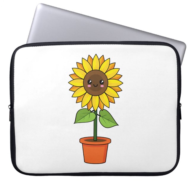 Funda Para Portátil Planta de girasol de Kawaii en una olla (Frente)