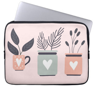 Funda Para Portátil Plantas de maceta rosa pastel y gris moderno