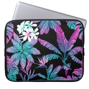 FUNDA PARA PORTÁTIL PLANTAS TROPICALES AQUA AZUL ROSA PURPURA
