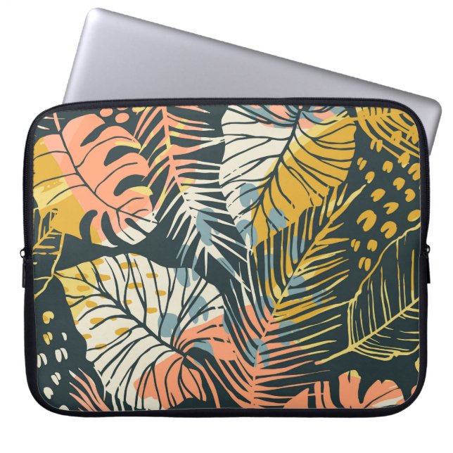 Funda Para Portátil Plantas tropicales: patrón artístico abstracto. (Frente)