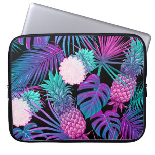 FUNDA PARA PORTÁTIL PLANTAS TROPICALES PURPURA ROSA AZUL AQUA