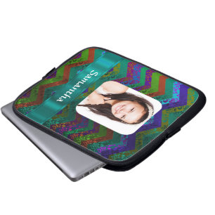 Funda Para Portátil plantilla de foto personalizada de chevron verde a
